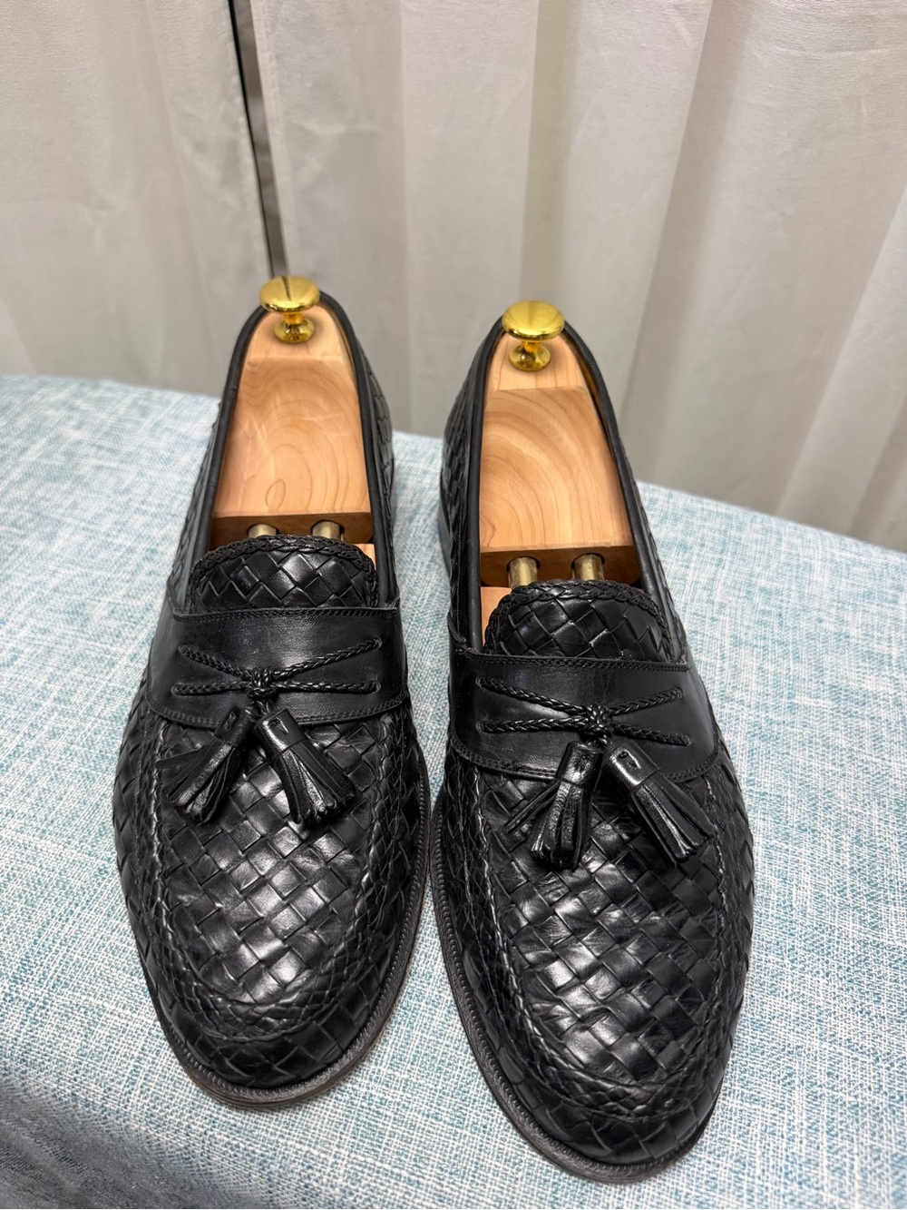 Massimo Emporio Men’s 10M Black Woven Leather Tassel Loafers Made in Spain